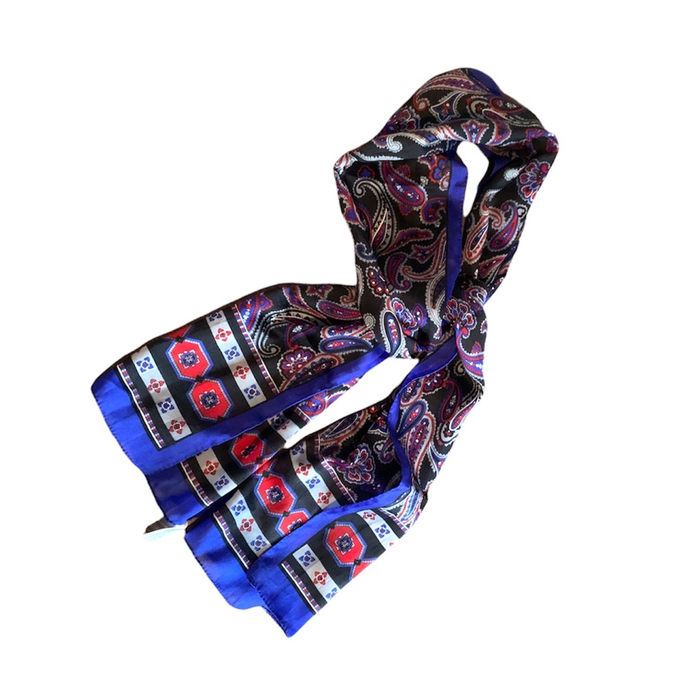 Paisley Print Blue and Red 100% Polyester Scarf Wrap Made in Italy